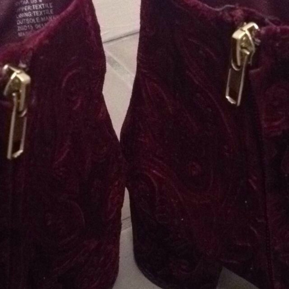 Magenta Crushed Velvet Ankle Boots - Picture 3 of 4